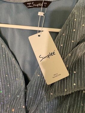 Simple Sparkle V-Neck Maxi Dress in Light Blue